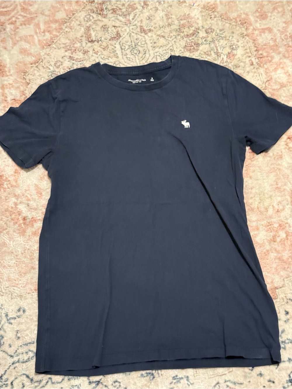 Abercrombie & Fitch Men's Dark Navy Crew Tee with White Logo